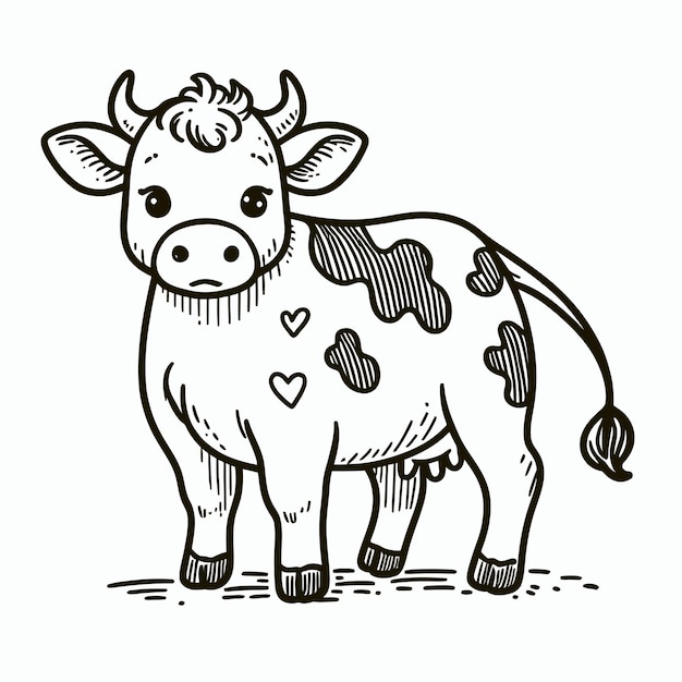 a drawing of a cow with hearts and the words quot cow quot on it