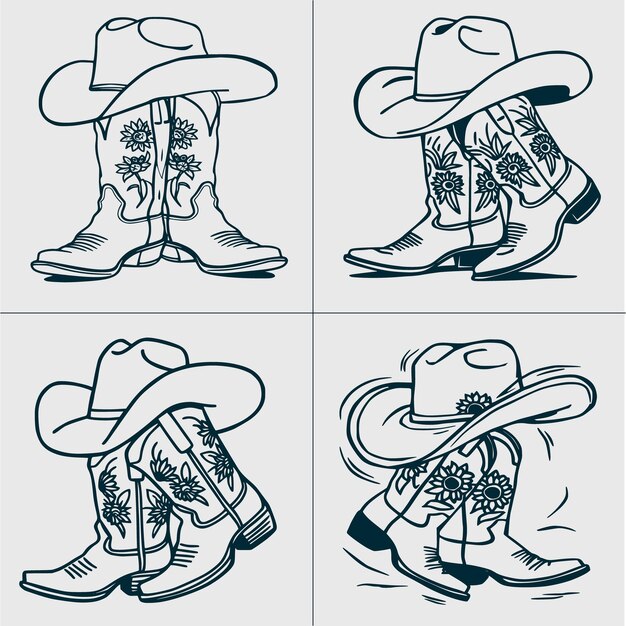 Vector a drawing of a cowboy hat and boots