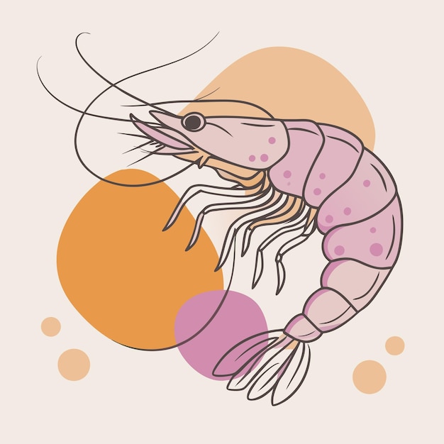 Vector a drawing of a crayfish with an orange circle in the background