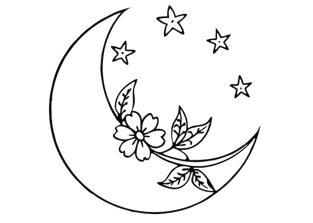 Vector a drawing of a crescent moon with a flower on it