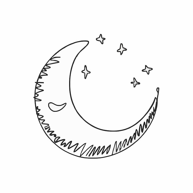 Vector a drawing of a crescent moon and the words night on the side