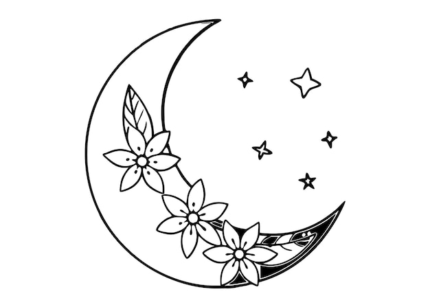 Vector a drawing of a crescent with flowers and a half moon