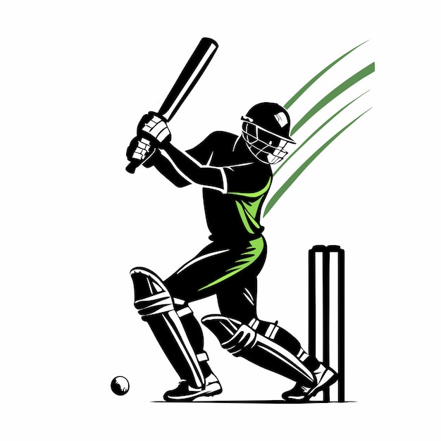 a drawing of a cricket player with a bat and the word  cricket  on it