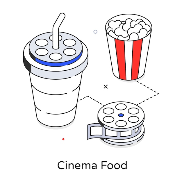 A drawing of a cup with a straw and a cup with a straw that says cinema food.