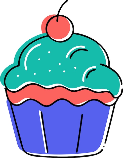 Vector a drawing of a cupcake with a blue cupcake with a green top