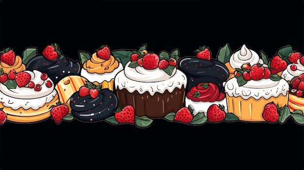 a drawing of a cupcake with a bunch of desserts on it