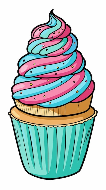 Vector a drawing of a cupcake with colorful icing and blue icing