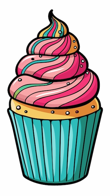 Vector a drawing of a cupcake with colorful icing and the top half of it