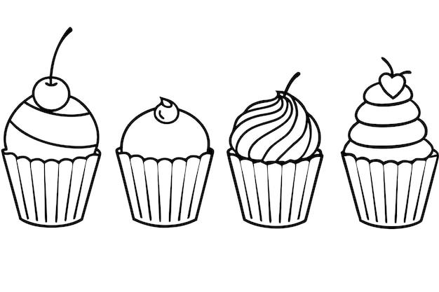 a drawing of cupcakes with a cherry on top