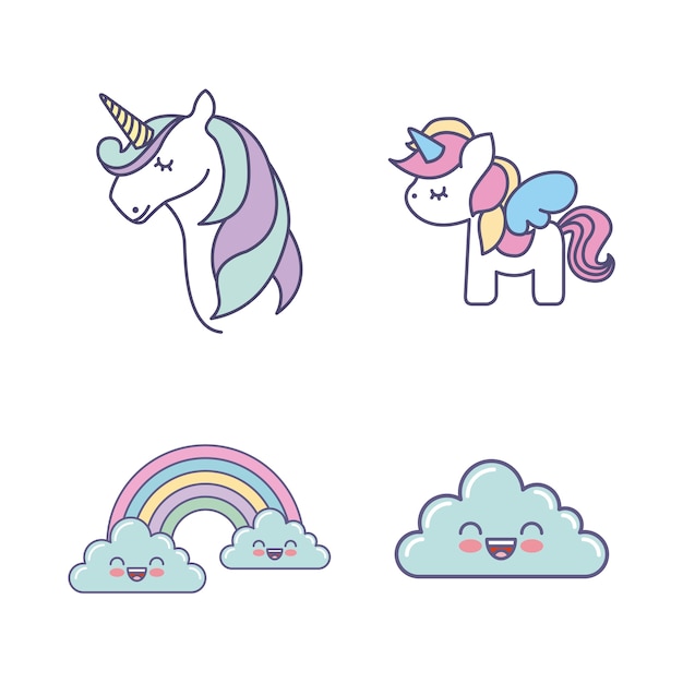 drawing cute set unicorns icon