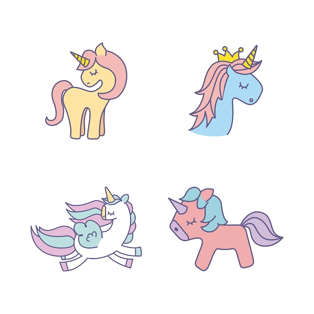 drawing cute set unicorns icon