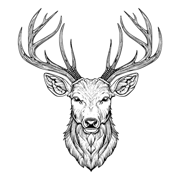 Vector a drawing of a deer head with antlers