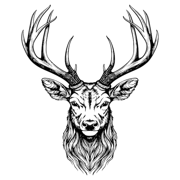 a drawing of a deer head with antlers