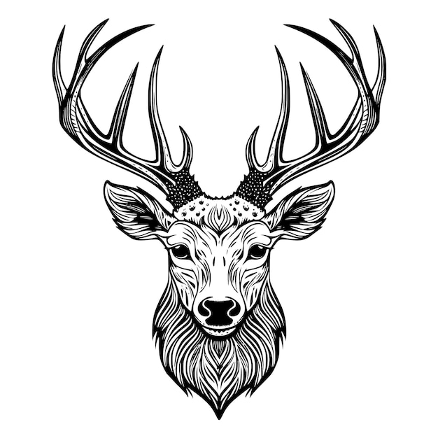 a drawing of a deer head with a black and white pattern