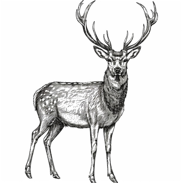 Vector a drawing of a deer with antlers and antlers