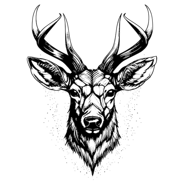 Vector a drawing of a deer with antlers and a black and white design