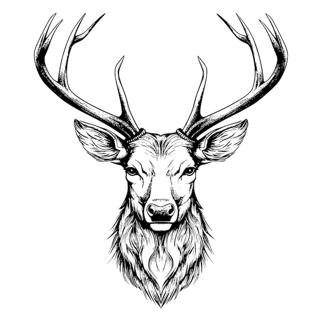 Vector a drawing of a deer with a black and white face