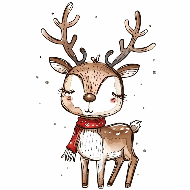 a drawing of a deer with a red scarf on its neck