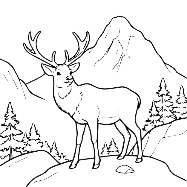 Vector a drawing of a deer with trees in the background