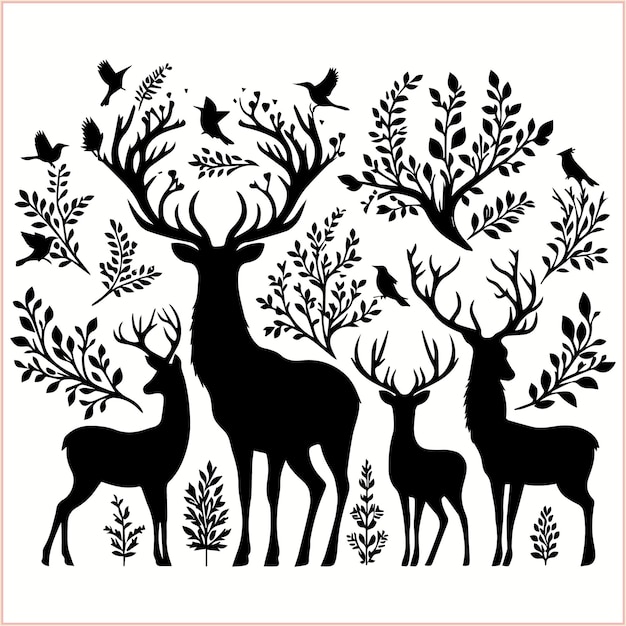 a drawing of deers and trees with the words  deer  on it