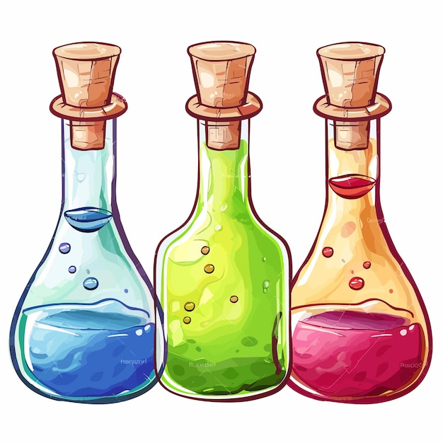 a drawing of different colored bottles with different colors of different colors