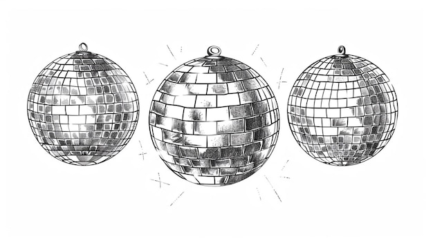 a drawing of a disco ball with a black and white drawing of a disco ball and a ball