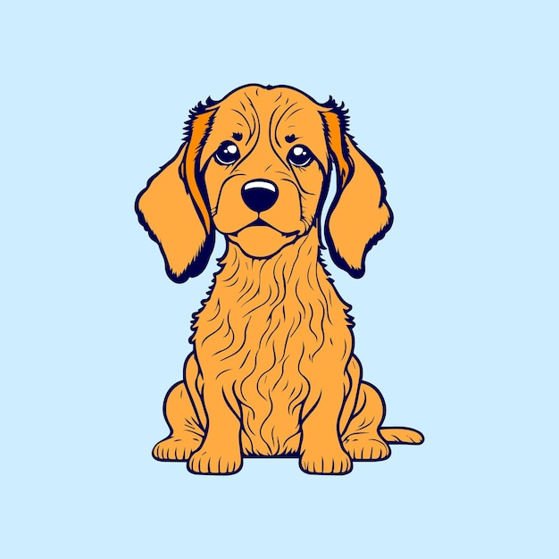 A drawing of a dog on a blue background.