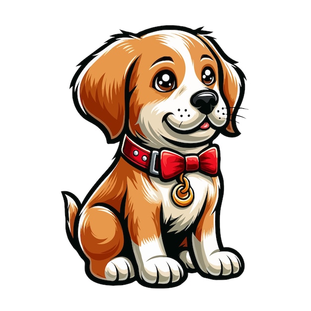 a drawing of a dog wearing a red collar with a gold tag on it