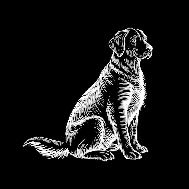 Vector a drawing of a dog with a black background that saysthe word dogon it