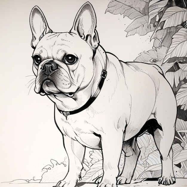 a drawing of a dog with a collar on it