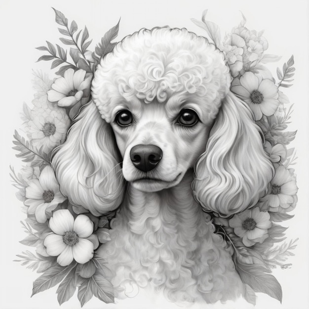 Vector a drawing of a dog with flowers and a picture of a dog