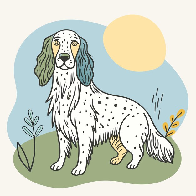 Vector a drawing of a dog with a sun behind it