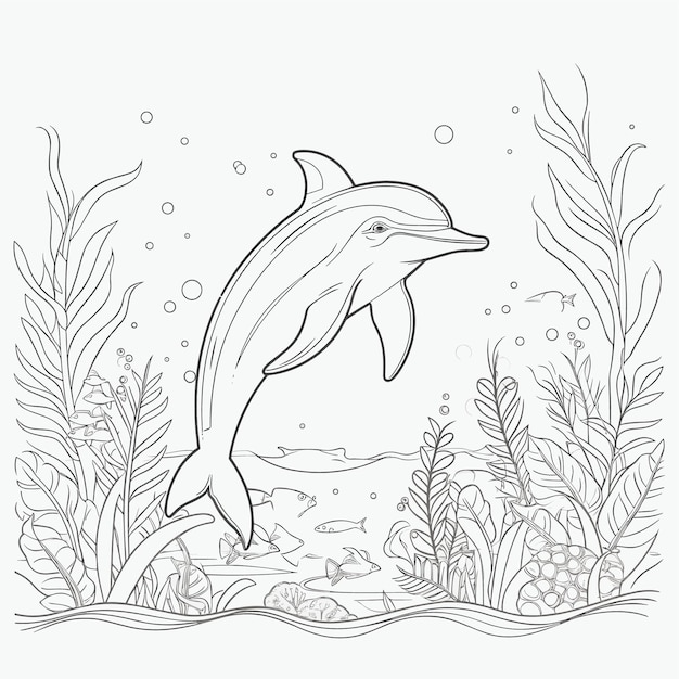 A drawing of a dolphin and the sea.