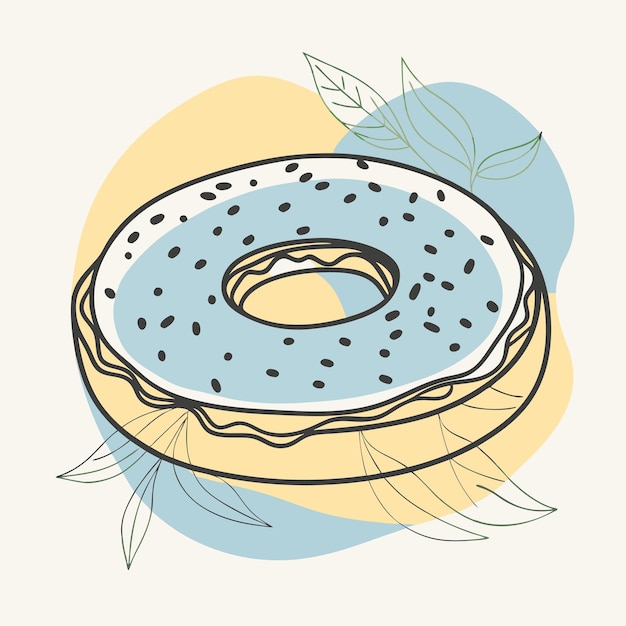 Vector a drawing of a donut with a piece of paper with a floral design on it