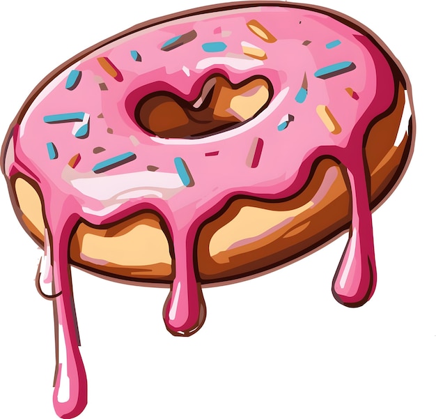 Vector a drawing of a donut with pink icing and sprinkles