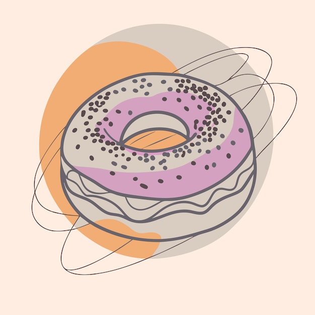 Vector a drawing of a donut with a pink icing and a white icing