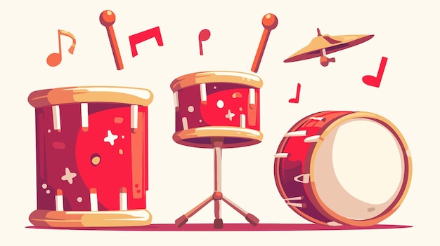 Vector a drawing of a drum set with a red drum and a white background