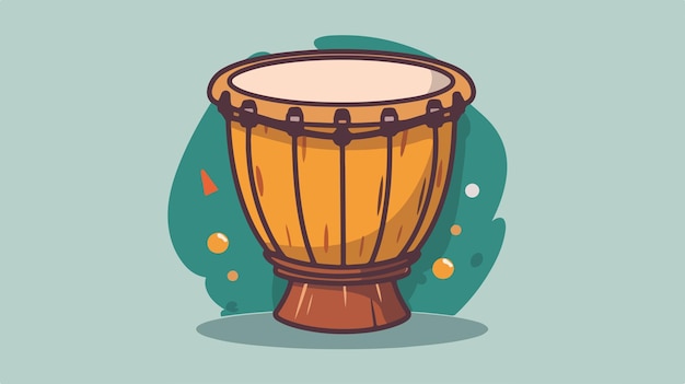 a drawing of a drum with a blue background and a tree in the background