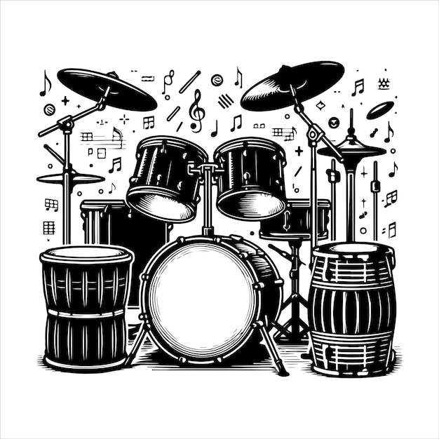 Vector a drawing of drums and drums with the words quot music quot on the bottom