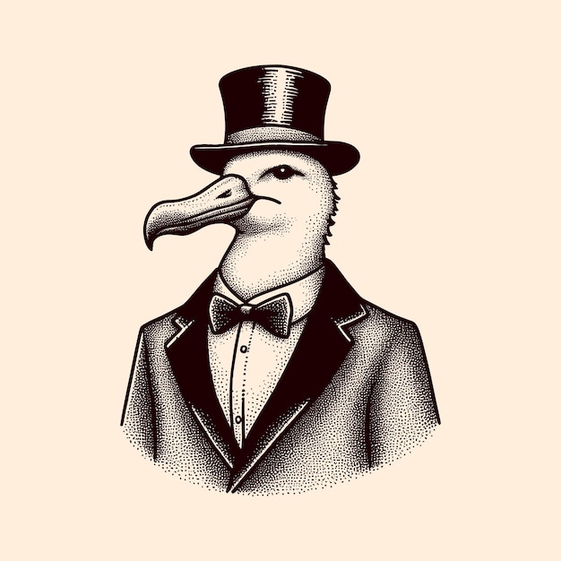 Vector a drawing of a duck wearing a top hat with a tie