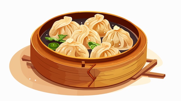 Vector a drawing of dumplings in a wooden bowl with a sticker on the side