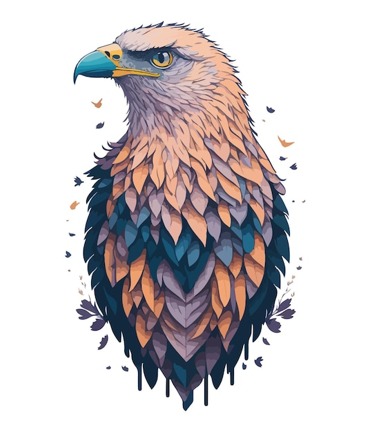 A drawing of an eagle with a blue and orange background.