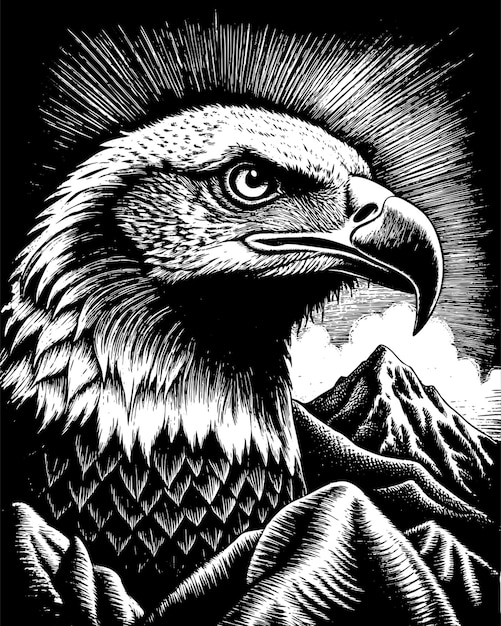 Vector a drawing of an eagle with a mountain in the background