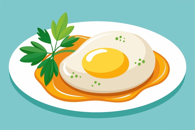 a drawing of an egg with a green sprig of parsley on a plate