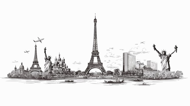 Vector a drawing of the eiffel tower by person