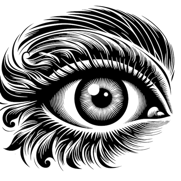 a drawing of a eye with a black and white design