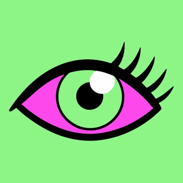 a drawing of an eye with a green background