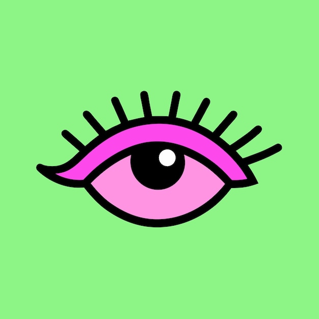 a drawing of an eye with a pink eye and a green background