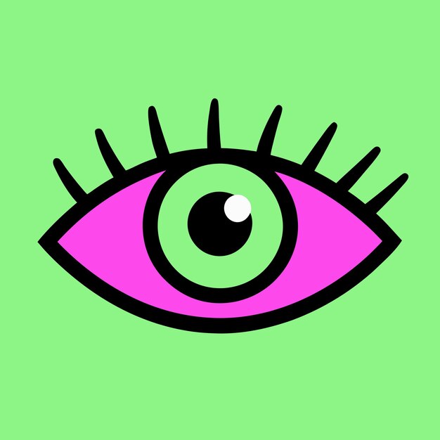 a drawing of an eye with a pink eye on the green background