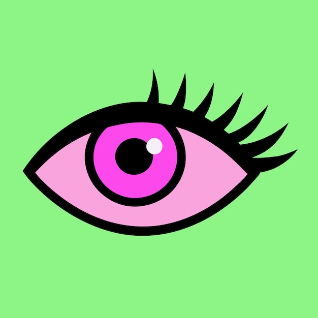 Vector a drawing of an eye with a pink eye on the green background